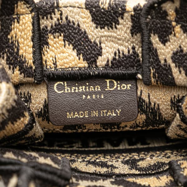 Pre-owned Dior Mizza Mini Embroidered Canvas Leopard Vertical Book Tote Brown