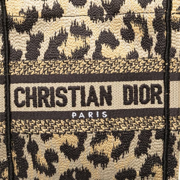 Pre-owned Dior Mizza Mini Embroidered Canvas Leopard Vertical Book Tote Brown