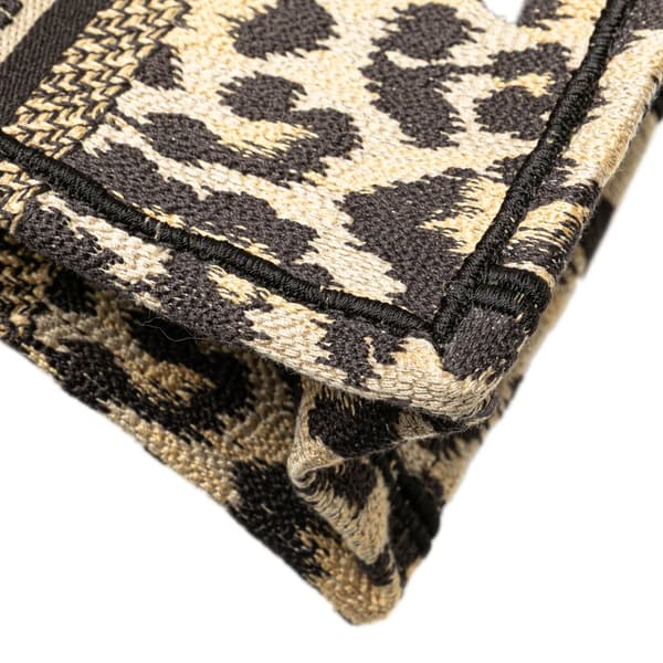 Pre-owned Dior Mizza Mini Embroidered Canvas Leopard Vertical Book Tote Brown