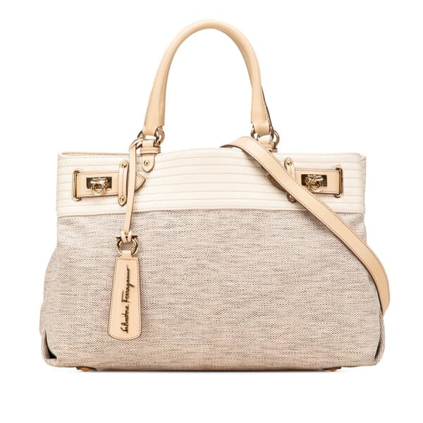 Pre-owned Ferragamo Gancini Canvas Satchel Brown
