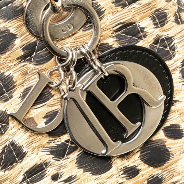 Pre-owned Dior Medium Canvas Cannage Leopard Print Lady Dior Brown