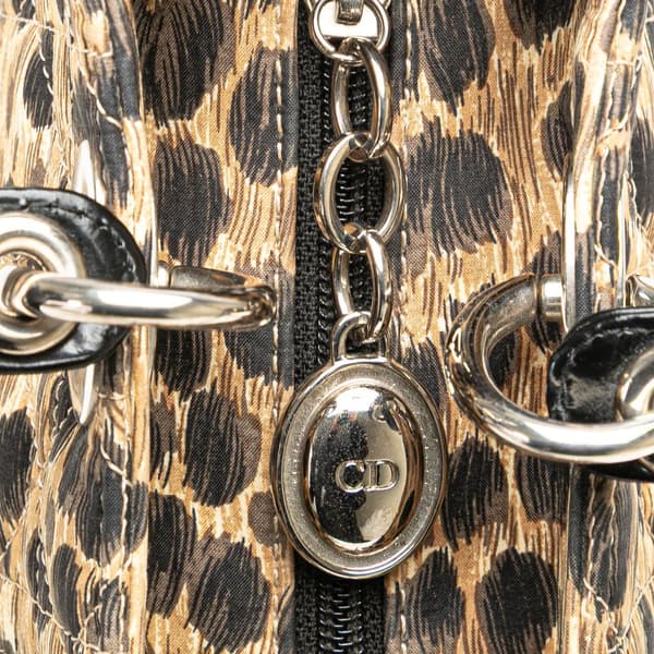 Pre-owned Dior Medium Canvas Cannage Leopard Print Lady Dior Brown
