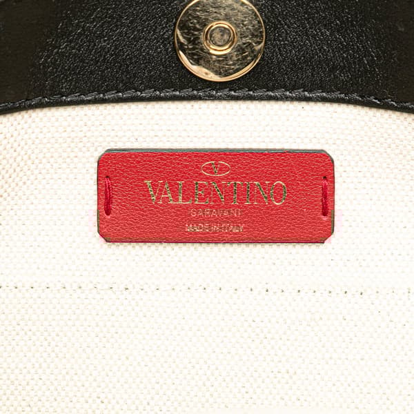 Pre-owned Valentino Small Canvas Rockstud VLTN Tote White