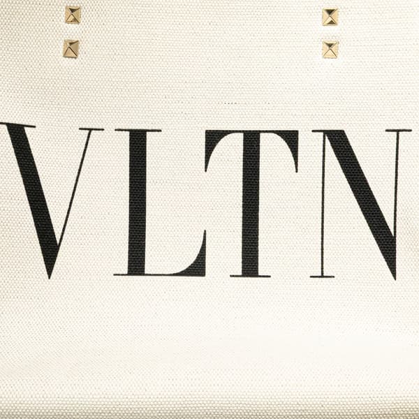 Pre-owned Valentino Small Canvas Rockstud VLTN Tote White