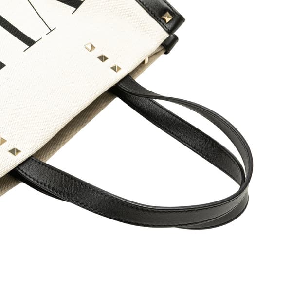 Pre-owned Valentino Small Canvas Rockstud VLTN Tote White