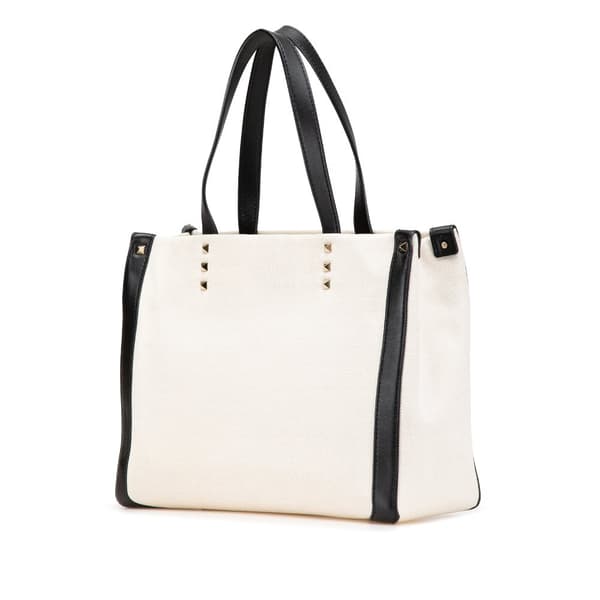 Pre-owned Valentino Small Canvas Rockstud VLTN Tote White