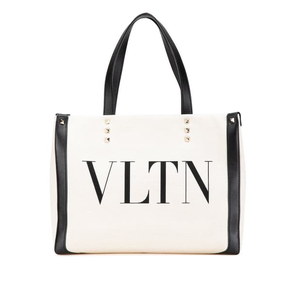 Pre-owned Valentino Small Canvas Rockstud VLTN Tote White
