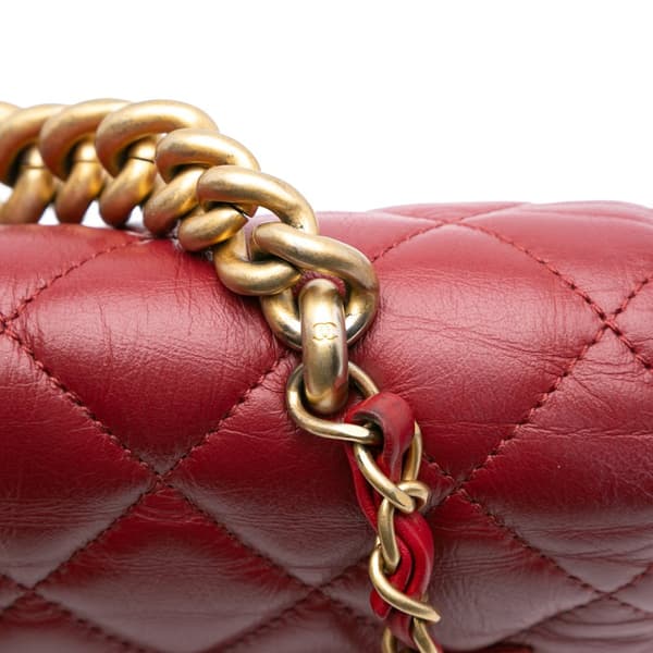 Pre-owned Chanel Small Quilted Calfskin and Caviar Chain Handle Flap Red
