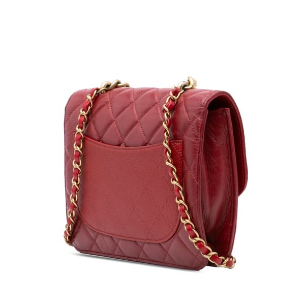 Pre-owned Chanel Small Quilted Calfskin and Caviar Chain Handle Flap Red