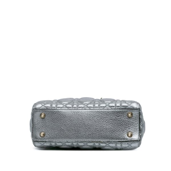 Pre-owned Dior Small Metallic Grained Calfskin Cannage Supple Lady Dior Silver