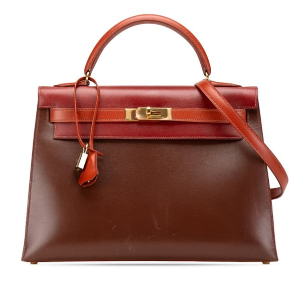 Pre-owned Hermès Tricolor Box Calf Kelly Sellier 32 Brown