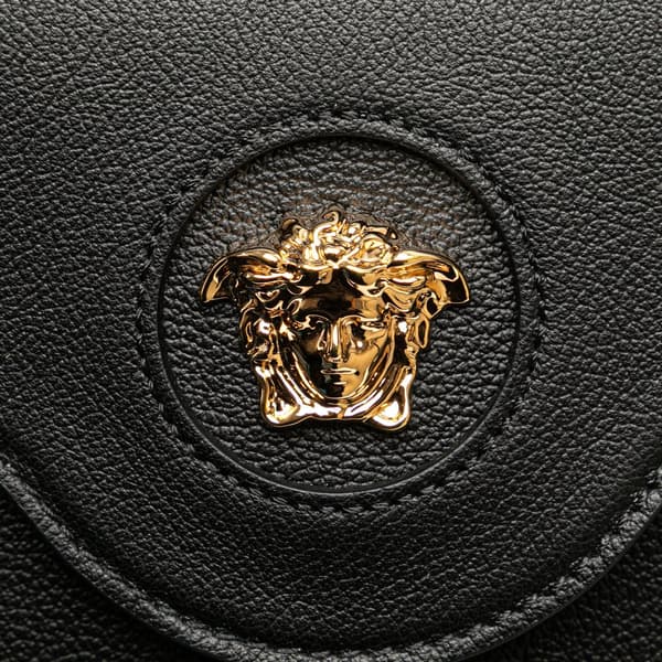 Pre-owned Versace Leather La Medusa Top Handle Flap Black