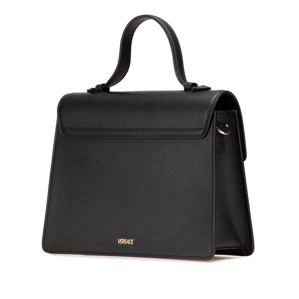 Pre-owned Versace Leather La Medusa Top Handle Flap Black