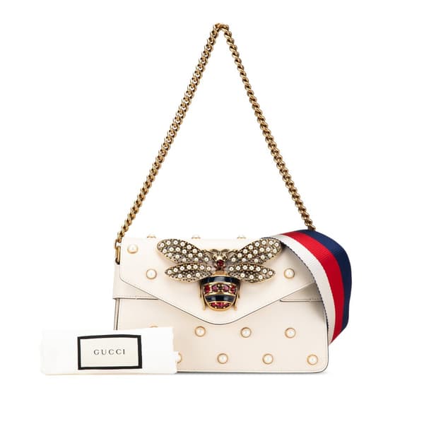 Pre-owned Gucci Mini Queen Margaret Broadway Leather Satchel White