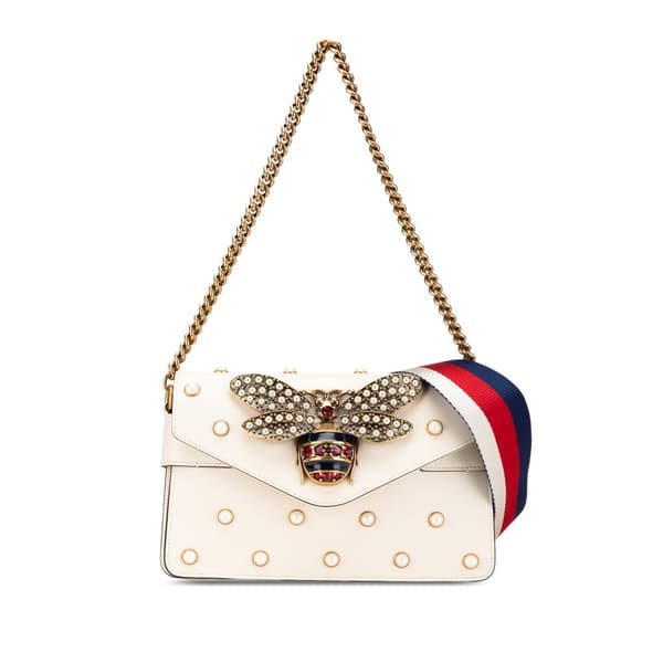 Pre-owned Gucci Mini Queen Margaret Broadway Leather Satchel White