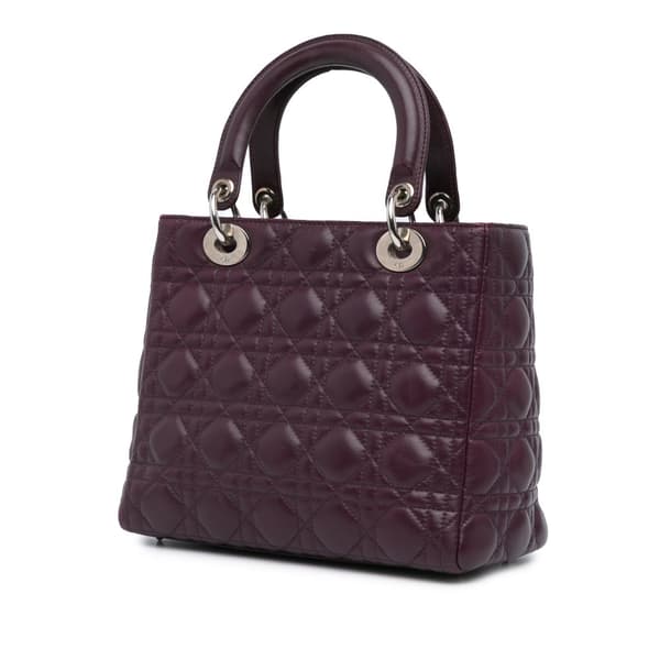 Pre-owned Dior Medium Lambskin Cannage Lady Dior Purple