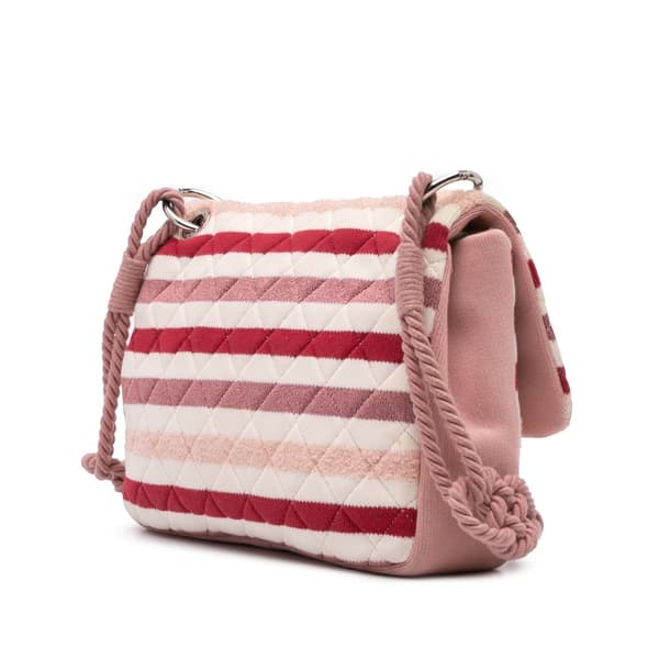 Pre-owned Chanel Jumbo Stripe Jersey Felt and Rope Flap Pink
