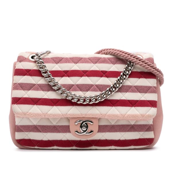 Pre-owned Chanel Jumbo Stripe Jersey Felt and Rope Flap Pink