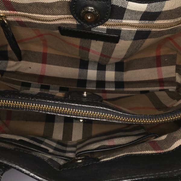 Pre-owned Burberry Medium Leather and House Check Banner Satchel Black