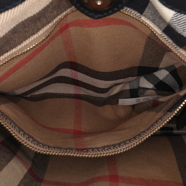 Pre-owned Burberry Medium Leather and House Check Banner Satchel Black