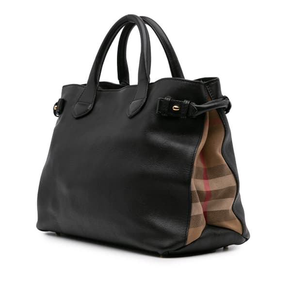 Pre-owned Burberry Medium Leather and House Check Banner Satchel Black