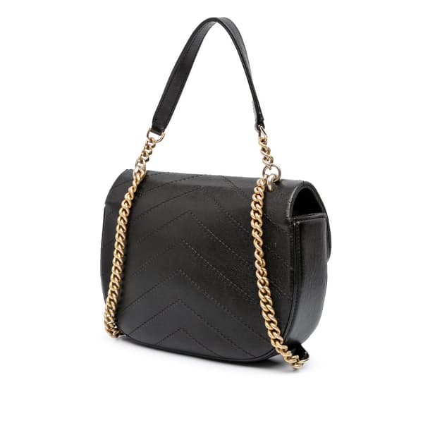 Pre-owned Chanel CC Chevron Calfskin Round Flap Satchel Black