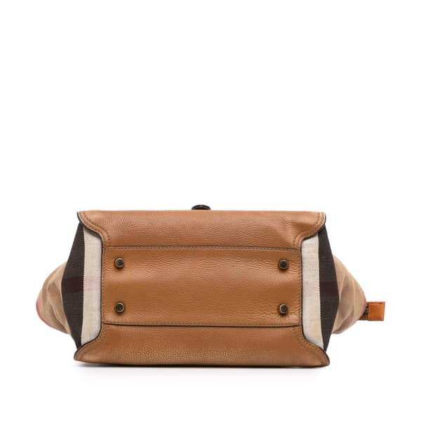 Pre-owned Burberry Medium Leather and House Check Harcourt Satchel Brown