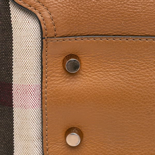 Pre-owned Burberry Medium Leather and House Check Harcourt Satchel Brown