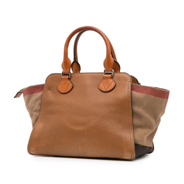 Pre-owned Burberry Medium Leather and House Check Harcourt Satchel Brown
