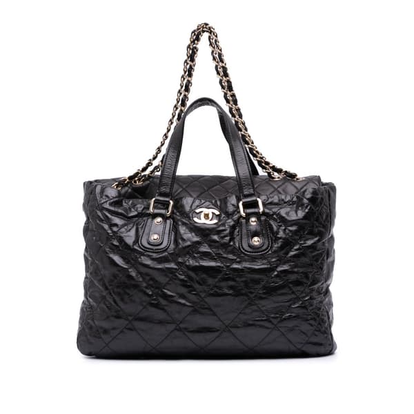 Pre-owned Chanel Large Quilted Glazed Calfskin Portobello Satchel Black