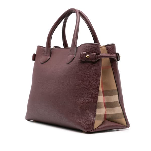 Pre-owned Burberry Medium Leather and House Check Banner Satchel Purple