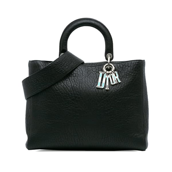 Pre-owned Dior Large Canyon Grained Lambskin Lady Dior Black