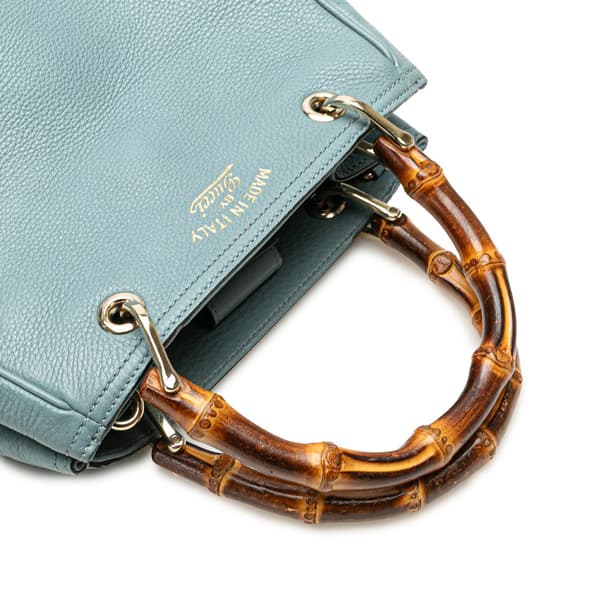 Pre-owned Gucci Small Calfskin Bamboo Shopper Satchel Blue