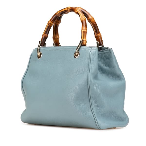 Pre-owned Gucci Small Calfskin Bamboo Shopper Satchel Blue
