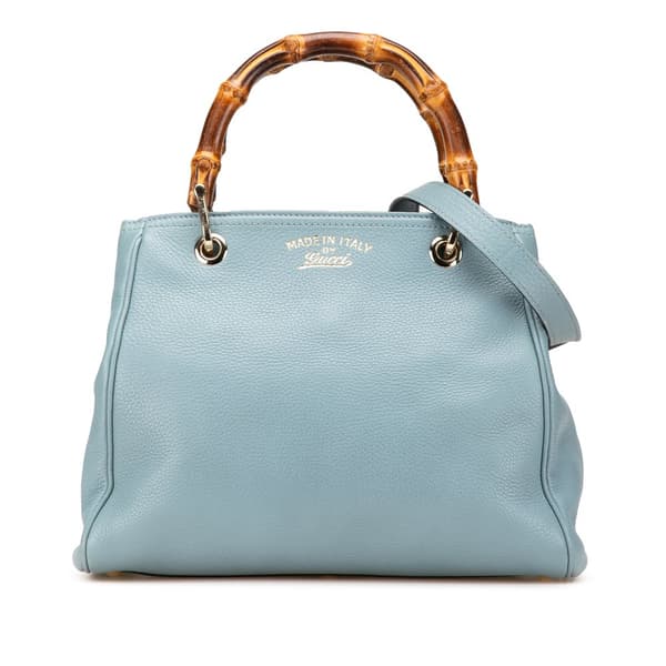Pre-owned Gucci Small Calfskin Bamboo Shopper Satchel Blue