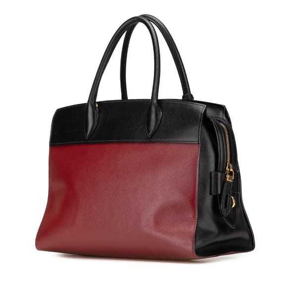 Pre-owned Prada Saffiano And City Calf Esplanade Satchel Red
