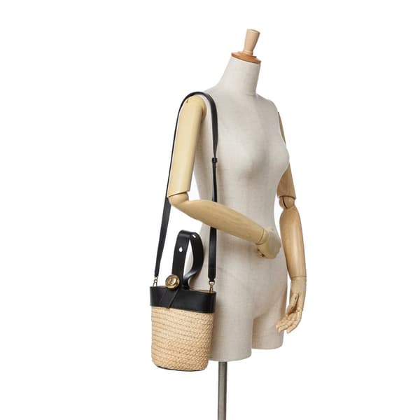 Pre-owned LOEWE Mini Raffia Pebble Bucket Bag Brown