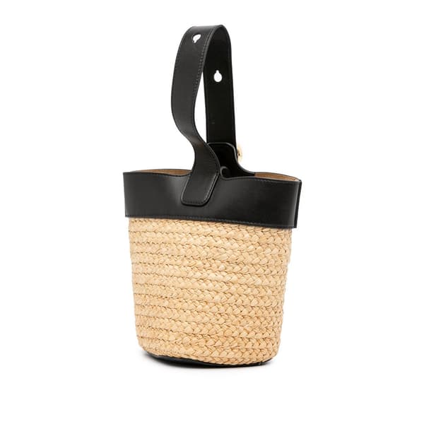 Pre-owned LOEWE Mini Raffia Pebble Bucket Bag Brown