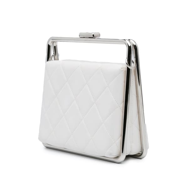 Pre-owned Chanel Quilted Lambskin Metal Bar Convertible Clutch White