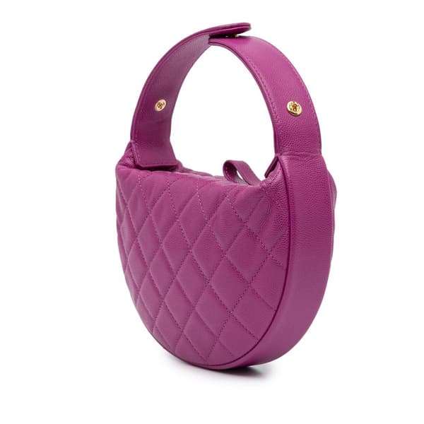 Pre-owned Chanel Quilted Caviar Polly Pocket Hobo Purple
