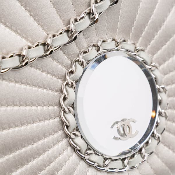 Pre-owned Chanel Satin Embellished Mirror Flap with Chain Silver