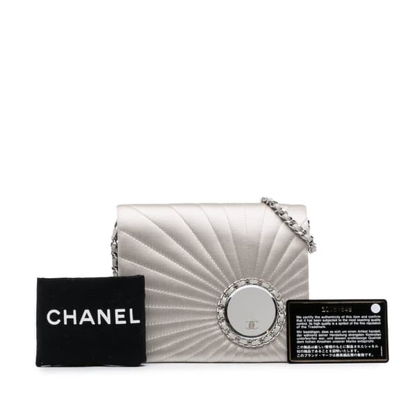 Pre-owned Chanel Satin Embellished Mirror Flap with Chain Silver