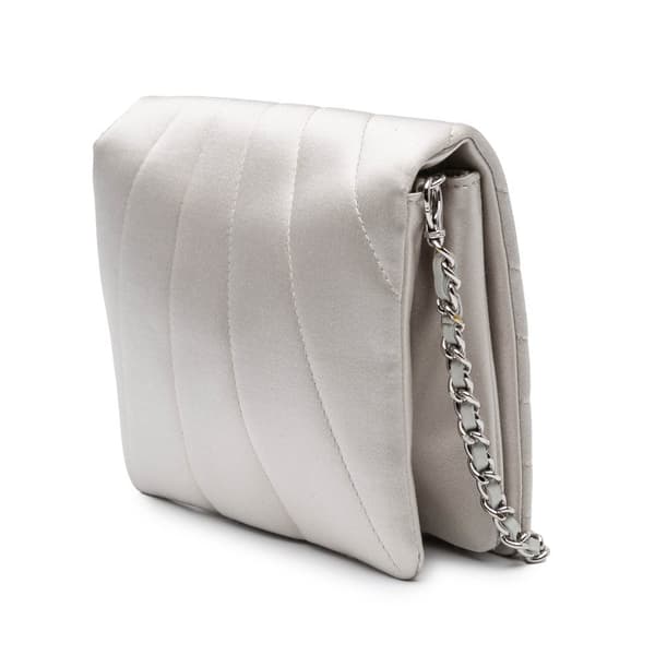 Pre-owned Chanel Satin Embellished Mirror Flap with Chain Silver