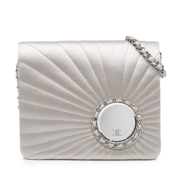Pre-owned Chanel Satin Embellished Mirror Flap with Chain Silver