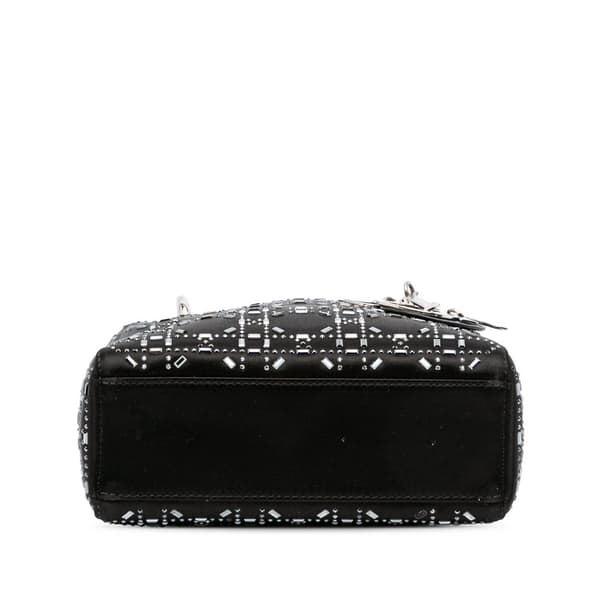 Pre-owned Dior Mini Satin Cannage Strass Crystal Embellished Lady Dior Black