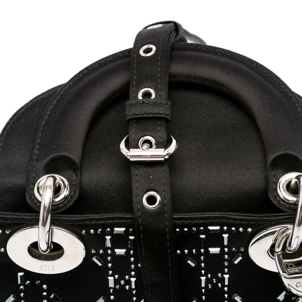 Pre-owned Dior Mini Satin Cannage Strass Crystal Embellished Lady Dior Black