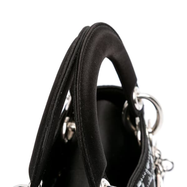 Pre-owned Dior Mini Satin Cannage Strass Crystal Embellished Lady Dior Black