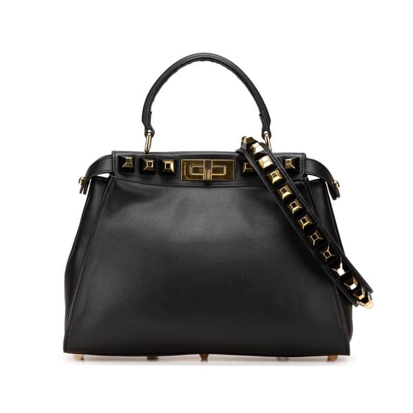 Pre-owned Fendi Medium Studded Leather Peekaboo Satchel Black