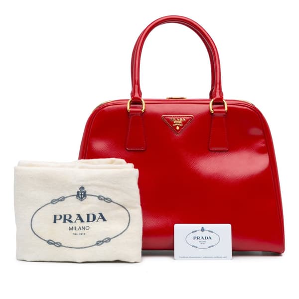 Pre-owned Prada Saffiano Vernice Pyramid Frame Red