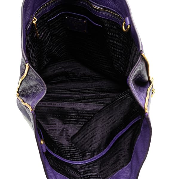 Pre-owned Prada Vitello Daino Side Zip Convertible Tote Purple